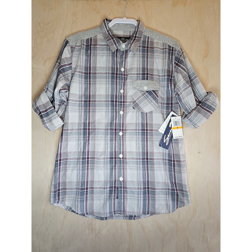 Seven7 Mens Ash Grey‎ Plaid Button Down Shirt Long Sleeve Cotton Small SNS7834 - Picture 3 of 16